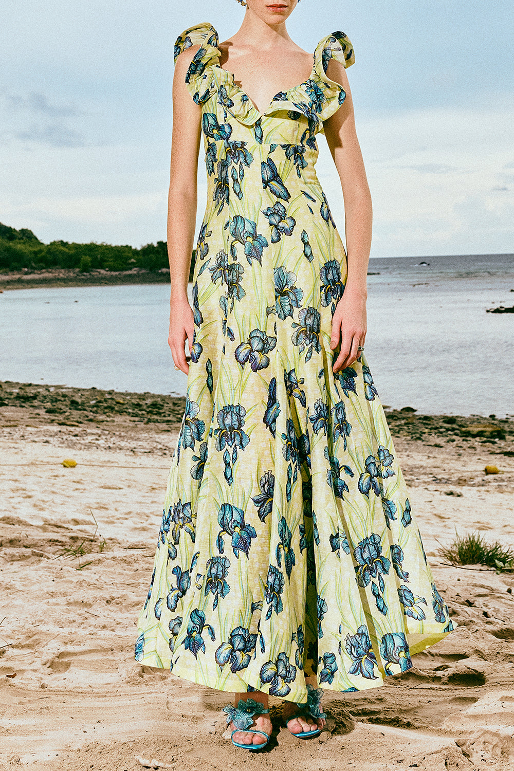 Citrine Iris Ruffle Maxi Dress-FLORAL-XS-CLOTHINGDRESSCASUAL-LA FUORI