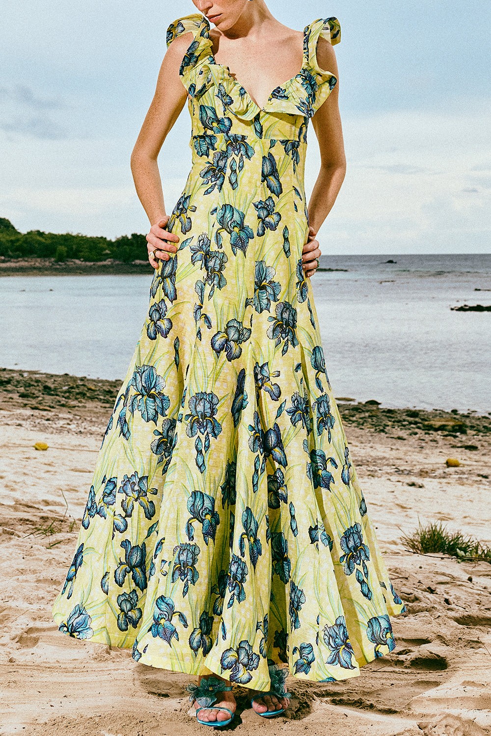  Citrine Iris Ruffle Maxi Dress-FLORAL-XS-CLOTHINGDRESSCASUAL-LA FUORI 