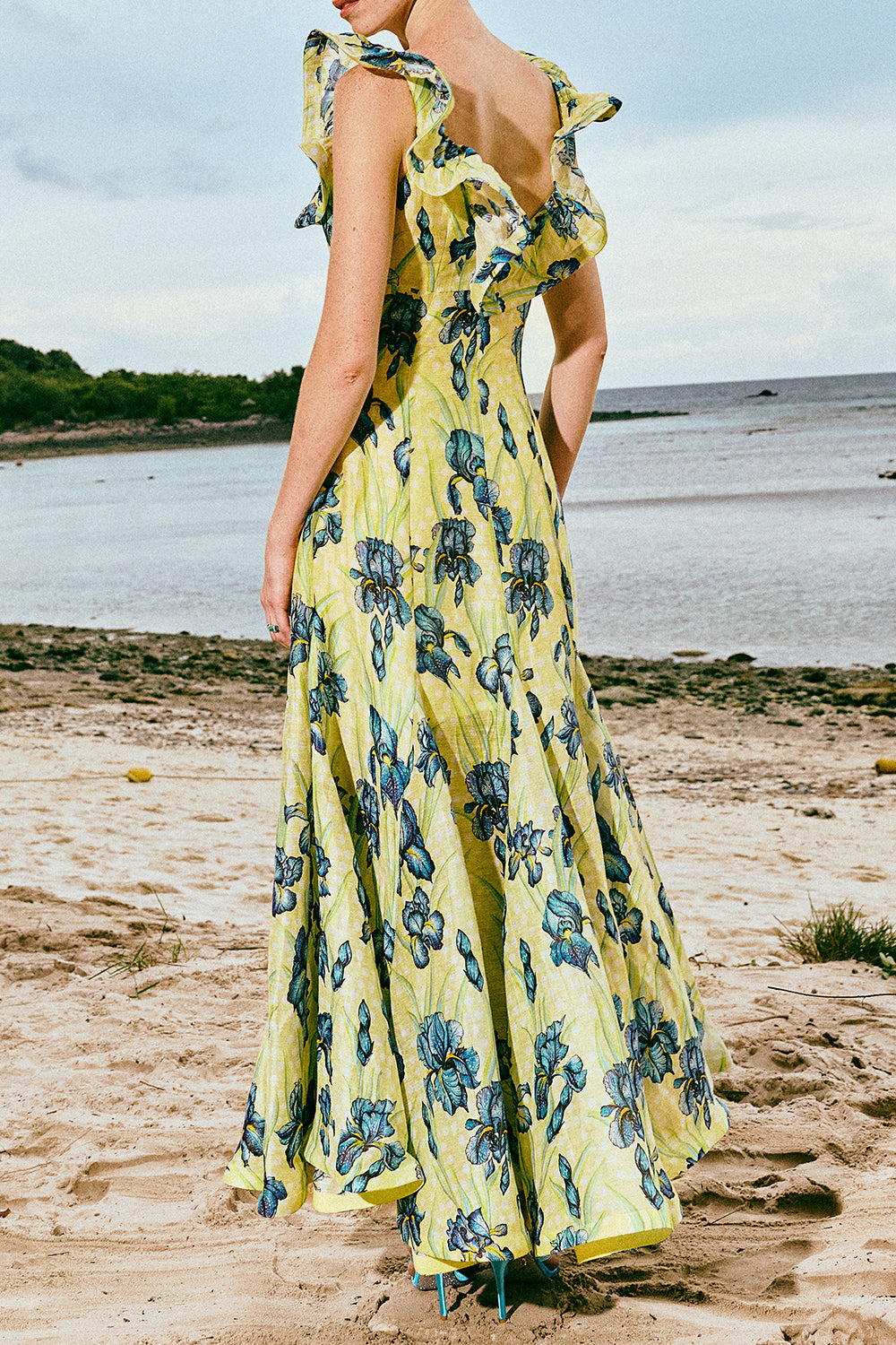  Citrine Iris Ruffle Maxi Dress-FLORAL-XS-CLOTHINGDRESSCASUAL-LA FUORI 