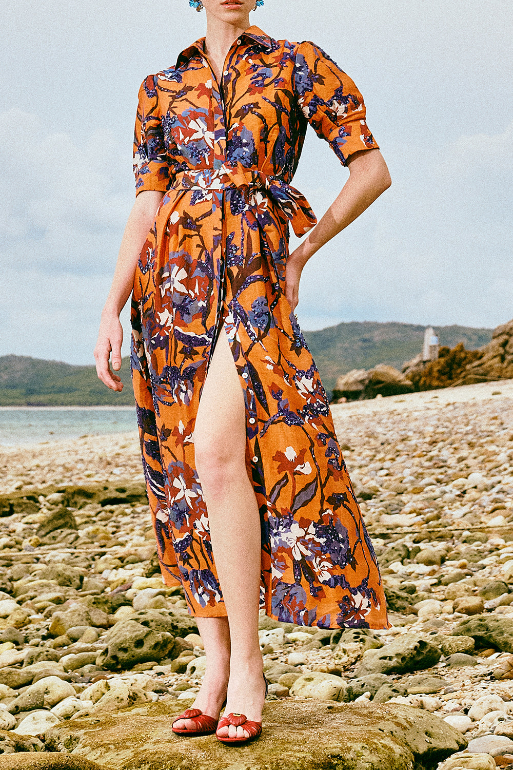  Coral Twilight Shirt Dress-FLORAL-XS-CLOTHINGDRESSCASUAL-LA FUORI 