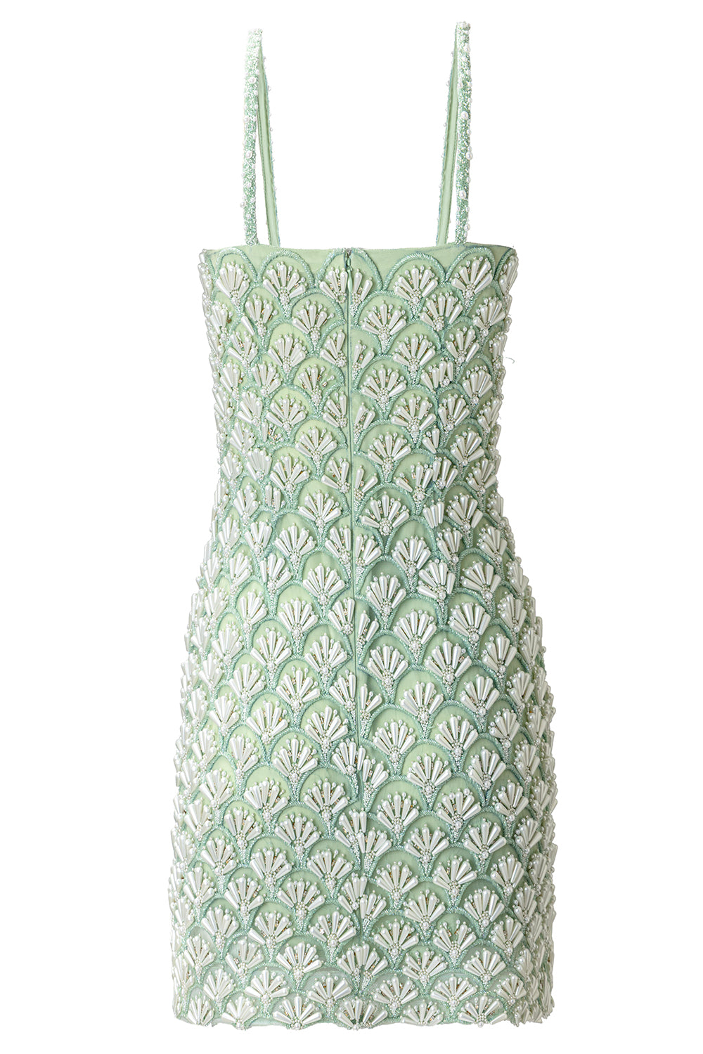 Louvre Scallop Pearl Mini Dress-GREEN-XS-CLOTHINGDRESSCOCKTAIL-LA FUORI