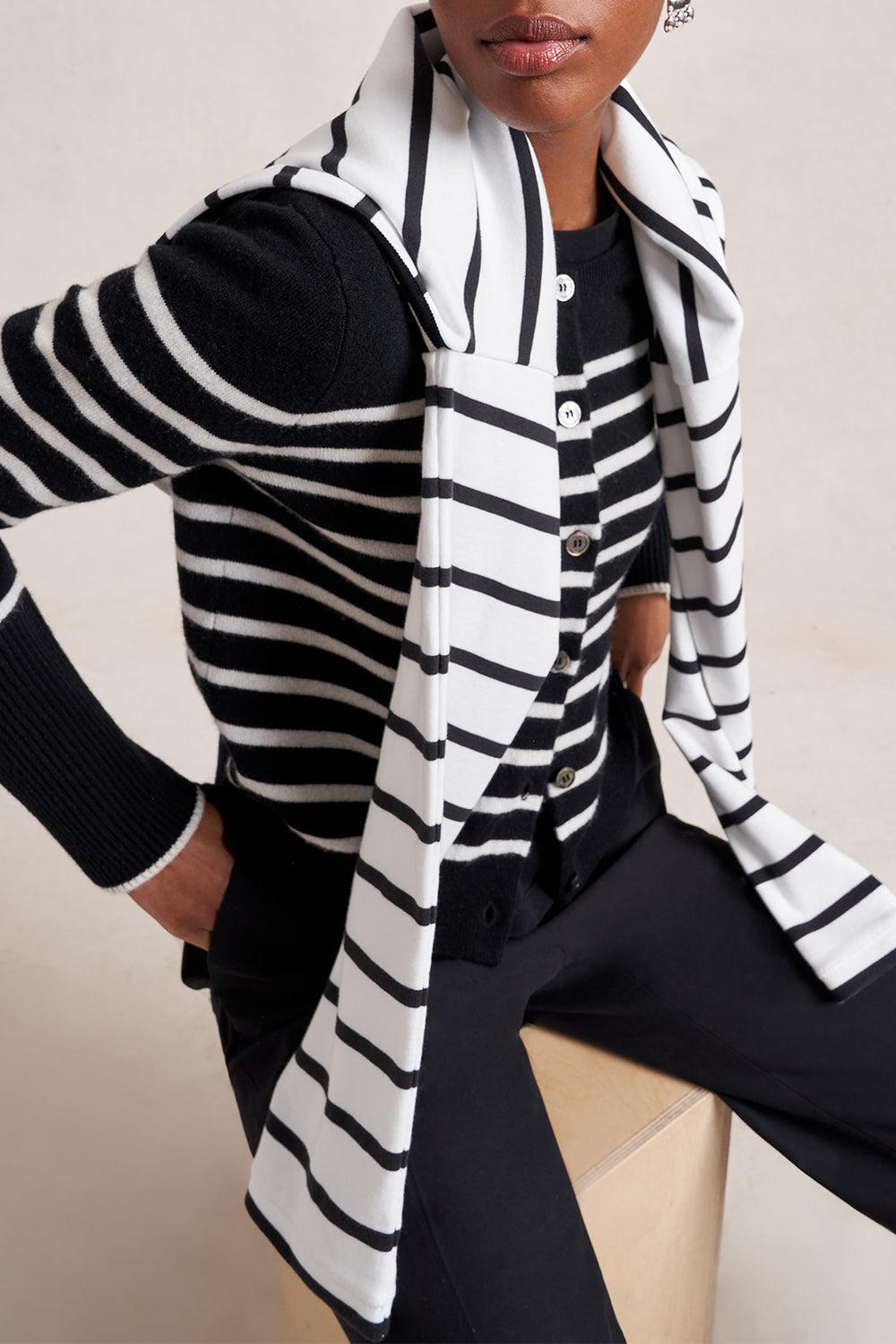 Striped Lean Lines Cardigan - Black Cream-STRIPE-XS-CLOTHINGTOPCARDIGAN-LA LIGNE