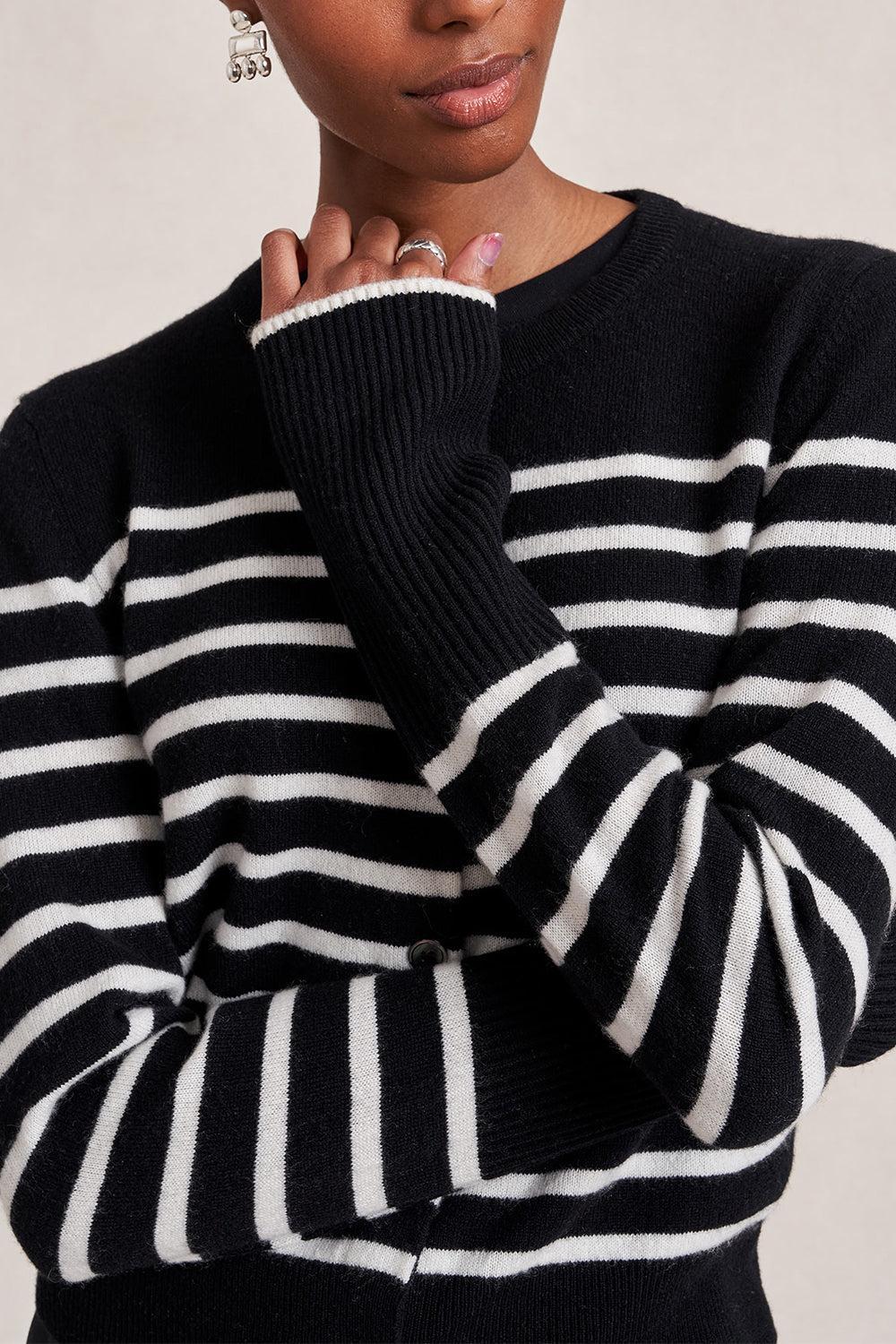 Striped Lean Lines Cardigan - Black Cream-STRIPE-XS-CLOTHINGTOPCARDIGAN-LA LIGNE