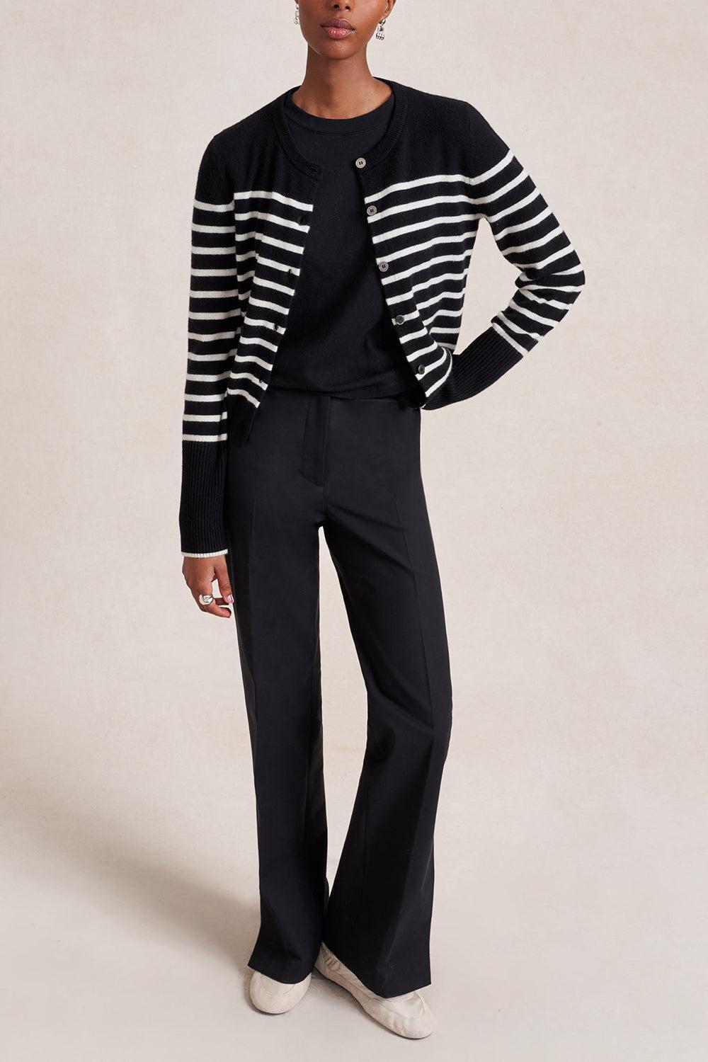 Striped Lean Lines Cardigan - Black Cream-STRIPE-XS-CLOTHINGTOPCARDIGAN-LA LIGNE