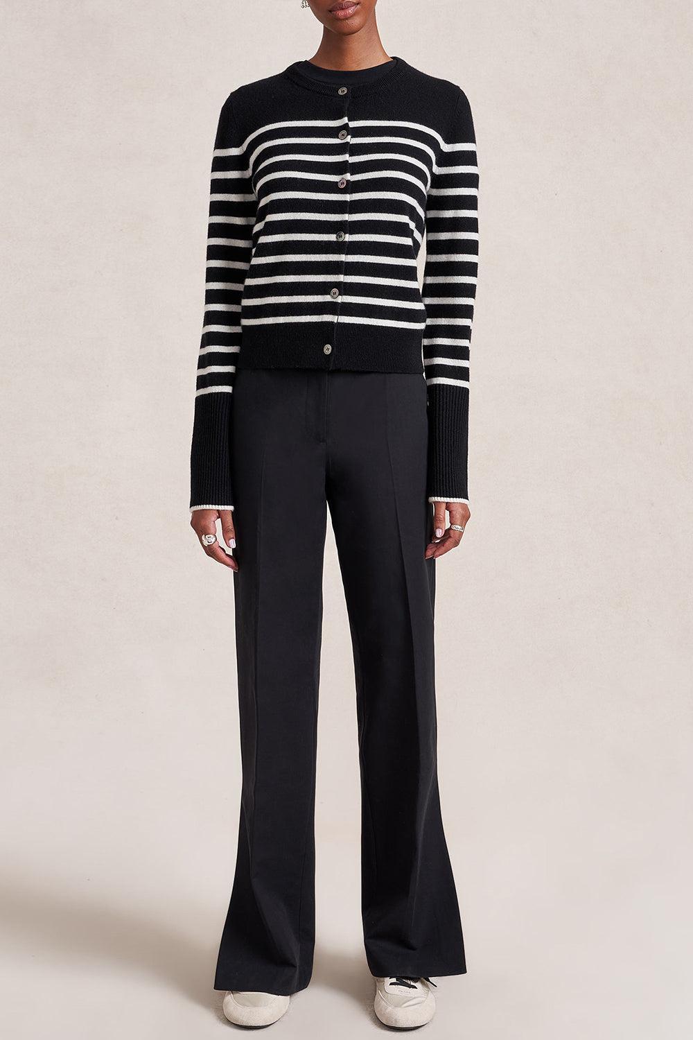 Striped Lean Lines Cardigan - Black Cream-STRIPE-XS-CLOTHINGTOPCARDIGAN-LA LIGNE