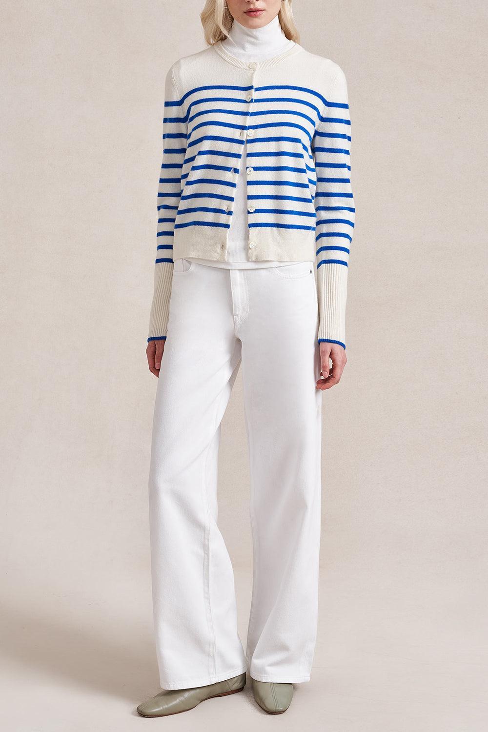 Striped Lean Lines Cardigan - Cream Cobalt-STRIPE-XS-CLOTHINGTOPCARDIGAN-LA LIGNE
