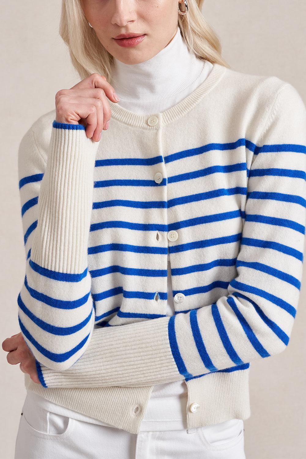 Striped Lean Lines Cardigan - Cream Cobalt-STRIPE-XS-CLOTHINGTOPCARDIGAN-LA LIGNE