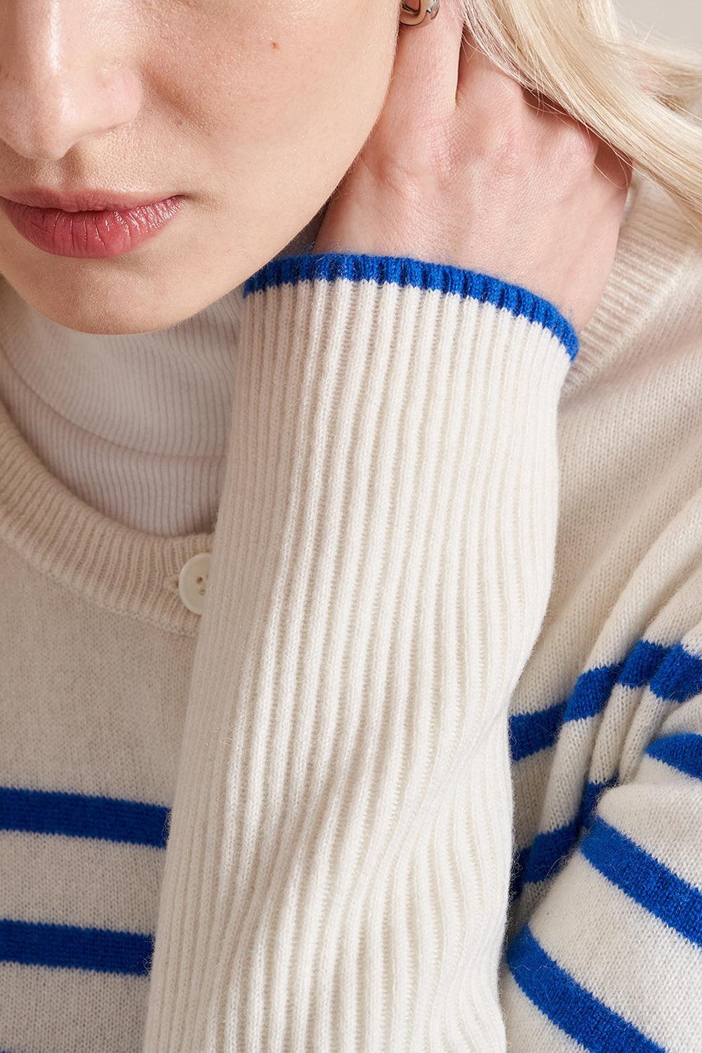Striped Lean Lines Cardigan - Cream Cobalt-STRIPE-XS-CLOTHINGTOPCARDIGAN-LA LIGNE