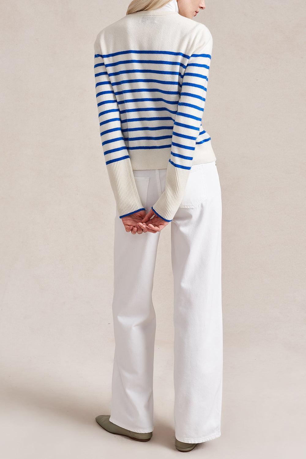 Striped Lean Lines Cardigan - Cream Cobalt-STRIPE-XS-CLOTHINGTOPCARDIGAN-LA LIGNE