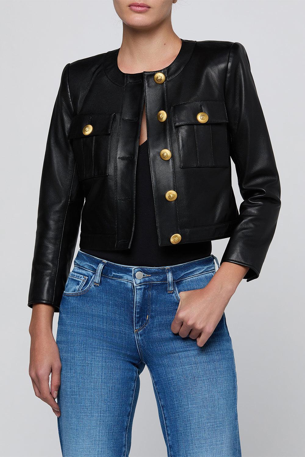 Deidra Collarless Jacket-BLACK-2-CLOTHINGCOATLEATHER-L'AGENCE