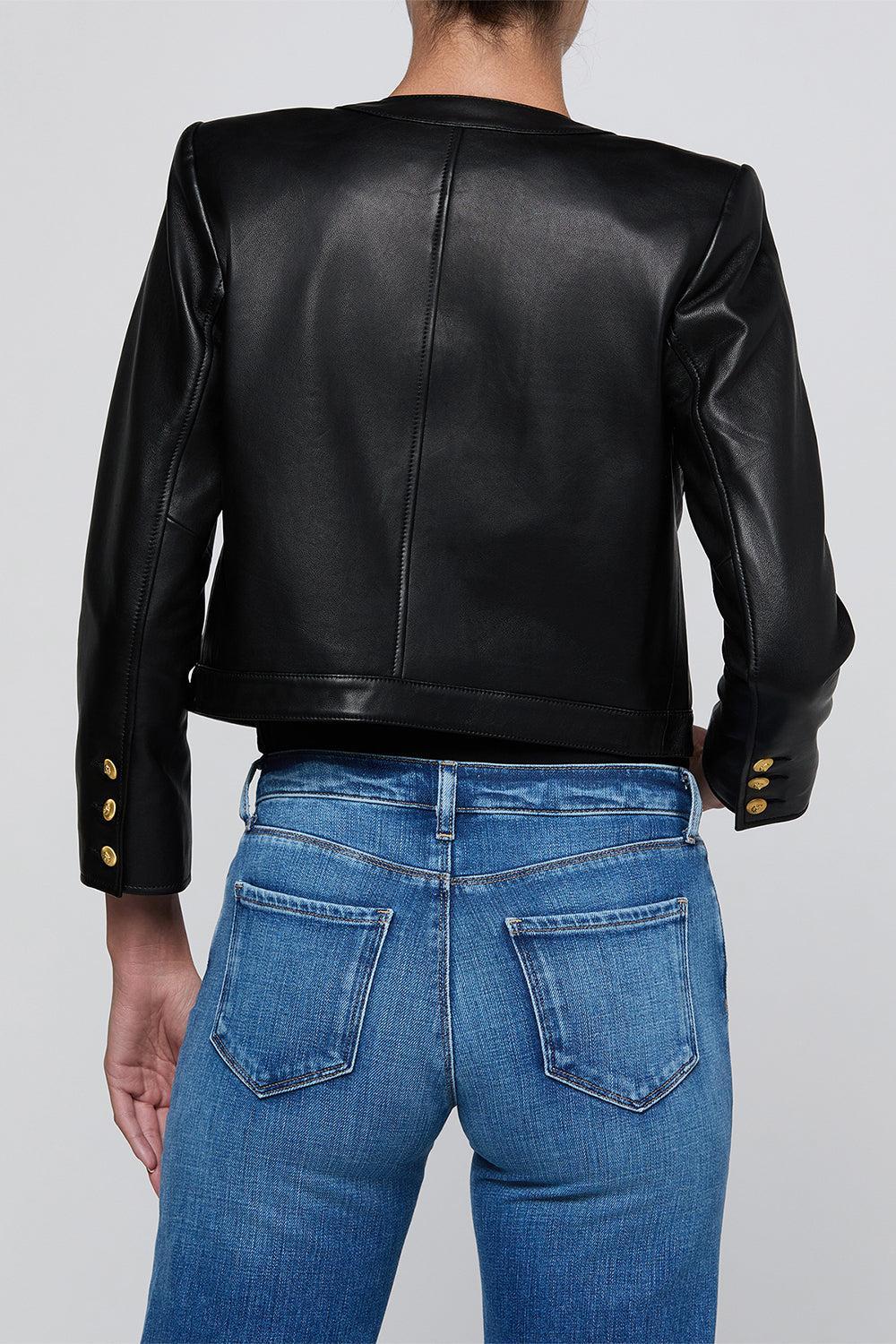 Deidra Collarless Jacket-BLACK-2-CLOTHINGCOATLEATHER-L'AGENCE