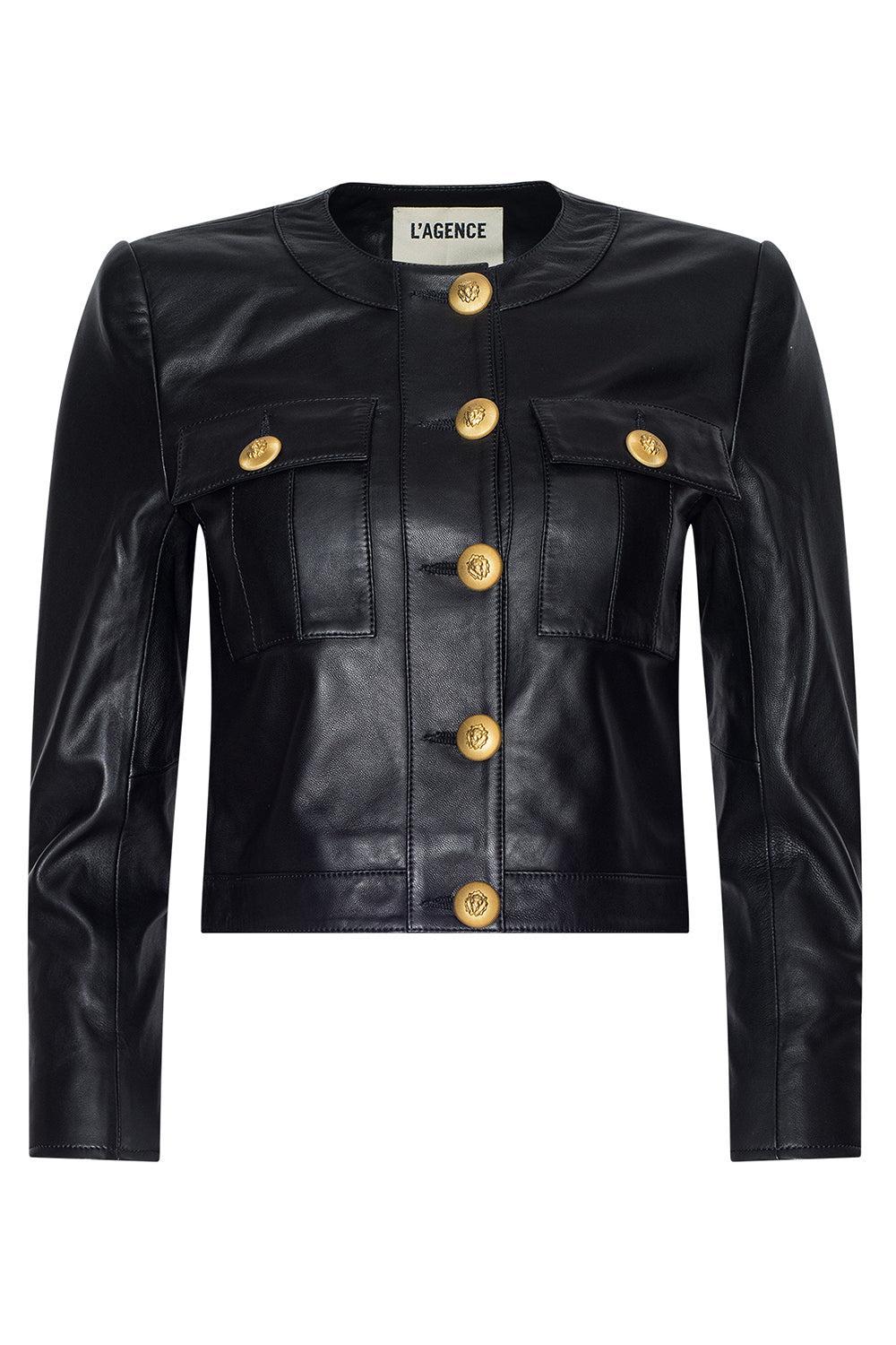 Deidra Collarless Jacket-BLACK-2-CLOTHINGCOATLEATHER-L'AGENCE