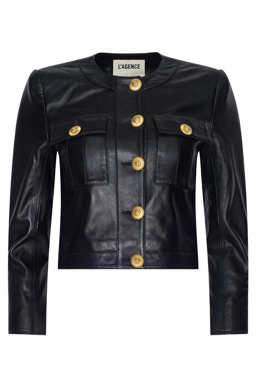 Deidra Collarless Jacket-BLACK-2-CLOTHINGCOATLEATHER-L'AGENCE