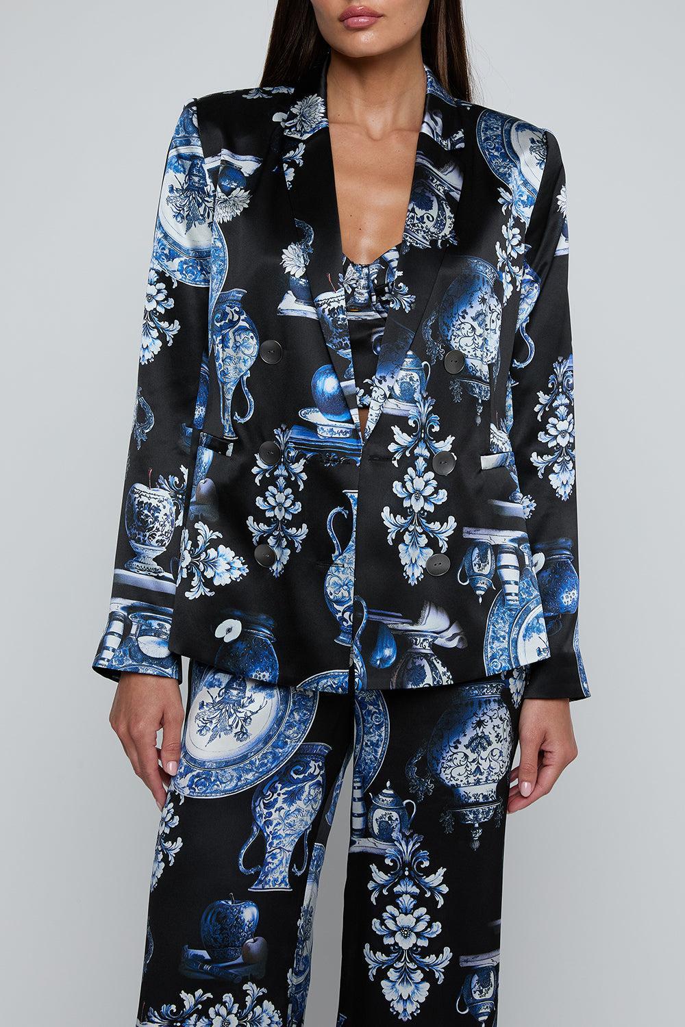 Colin Double Breasted Blazer - Black / Blue-BLUE-2-CLOTHINGJACKETBLAZERS-L'AGENCE