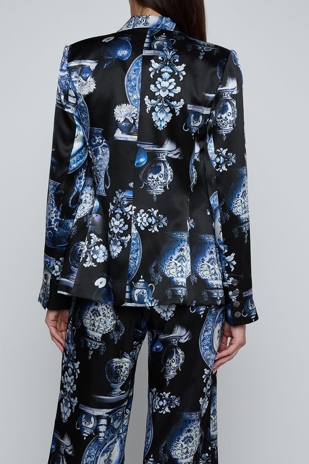 Colin Double Breasted Blazer - Black / Blue-BLUE-2-CLOTHINGJACKETBLAZERS-L'AGENCE