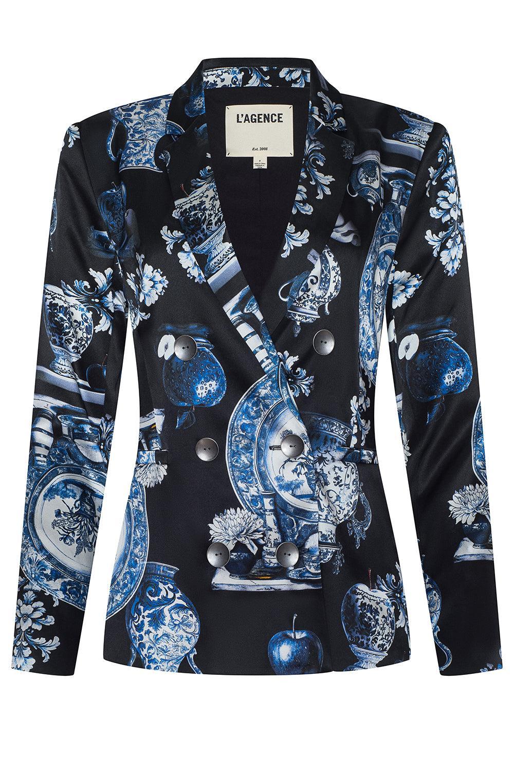 Colin Double Breasted Blazer - Black / Blue-BLUE-2-CLOTHINGJACKETBLAZERS-L'AGENCE
