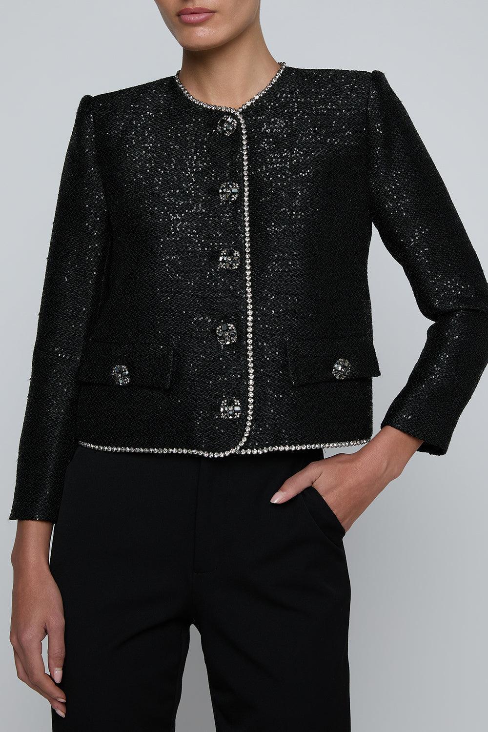 Zell Crystal Trim Jacket-BLACK-2-CLOTHINGJACKETCASUAL-L'AGENCE