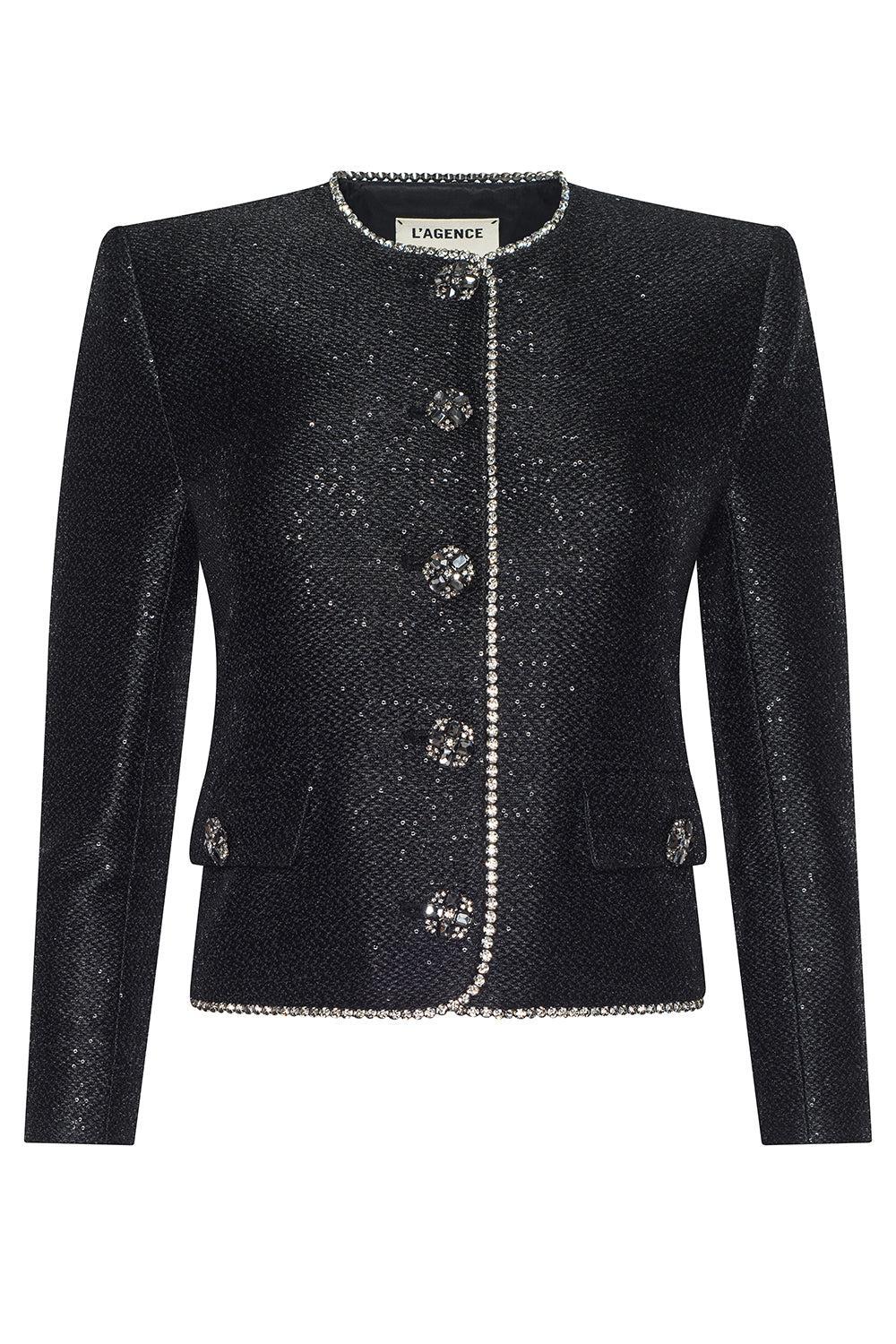 Zell Crystal Trim Jacket-BLACK-2-CLOTHINGJACKETCASUAL-L'AGENCE
