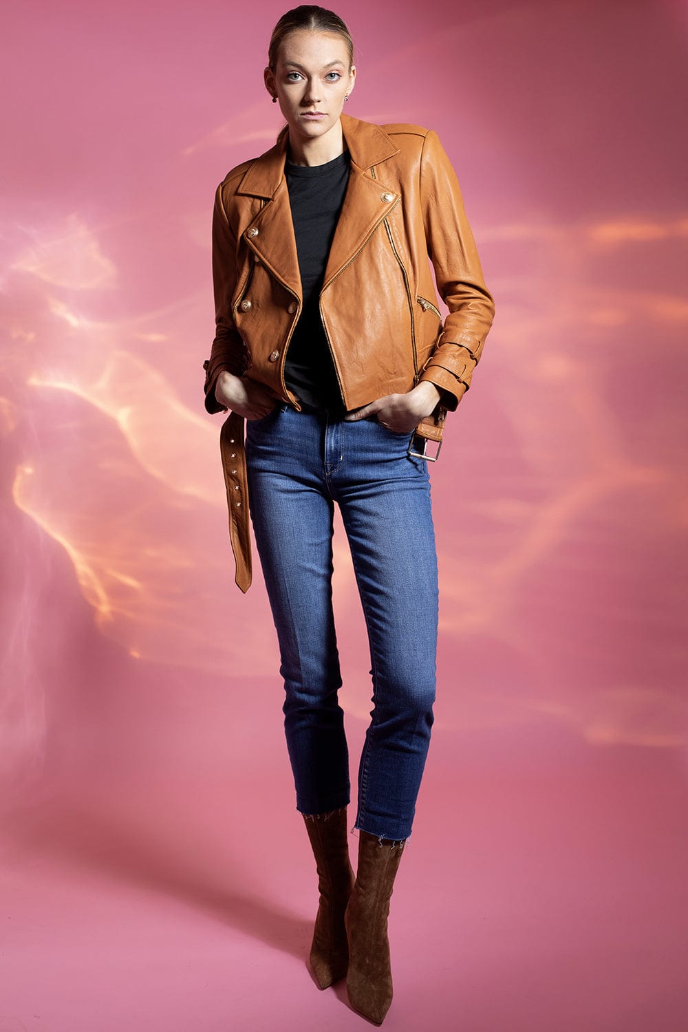 L'AGENCE-Billie Belted Leather Jacket-