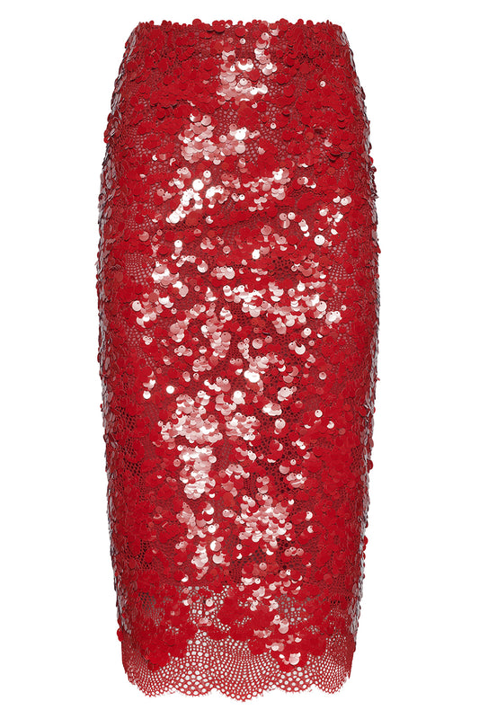 Makena Pencil Skirt - Red Sequin