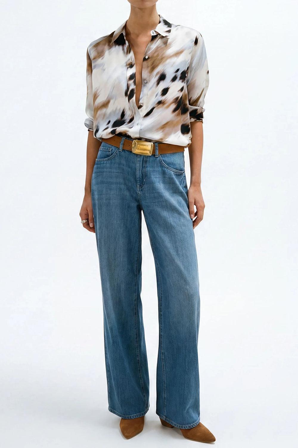 Dani Blouse - Mocha Sky Cowhide-ANIMAL-XXS-CLOTHINGTOPBLOUSE-L'AGENCE