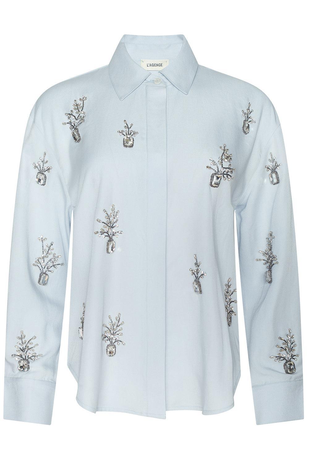 Lorine Crystal Long Sleeve Blouse-BLUE-XS-CLOTHINGTOPBLOUSE-L'AGENCE