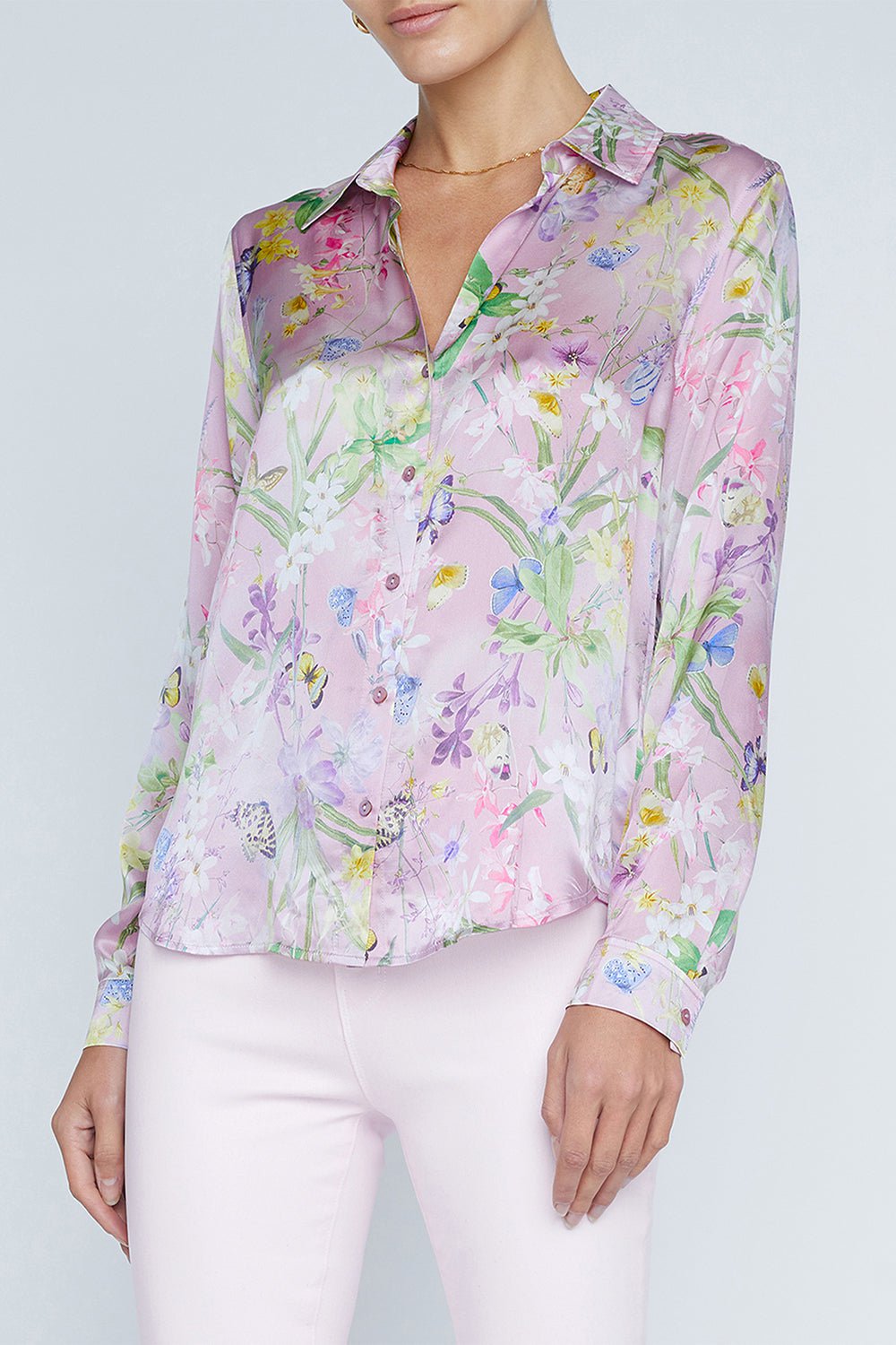 L'AGENCE-Tyler Blouse - Lilac Snow Botanical Butterfly-