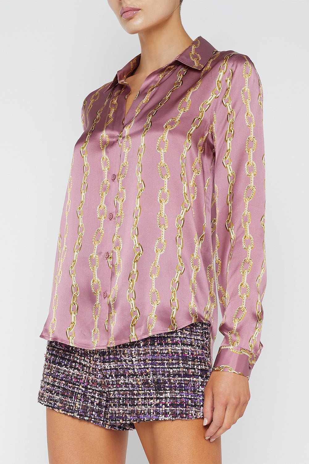 L'AGENCE-Tyler Blouse - Mauve Rose Metallic Chain-