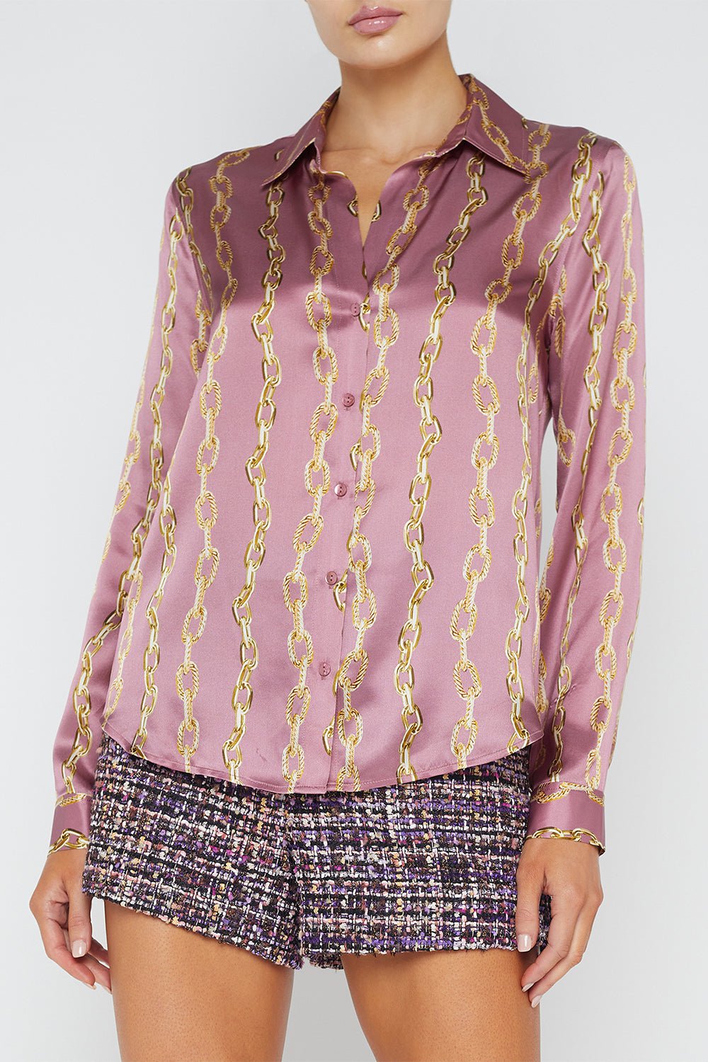 L'AGENCE-Tyler Blouse - Mauve Rose Metallic Chain-