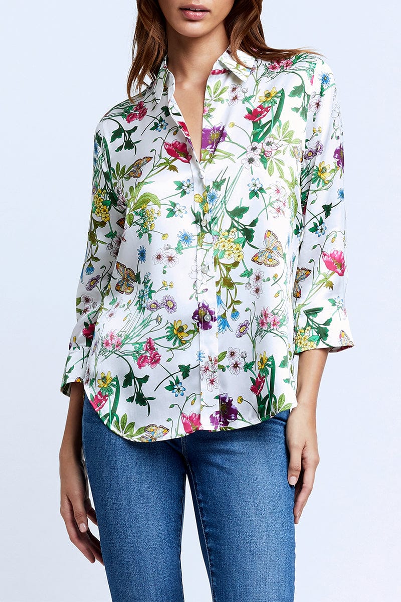 L'AGENCE-Dani Blouse - White Multi Botanical Floral-