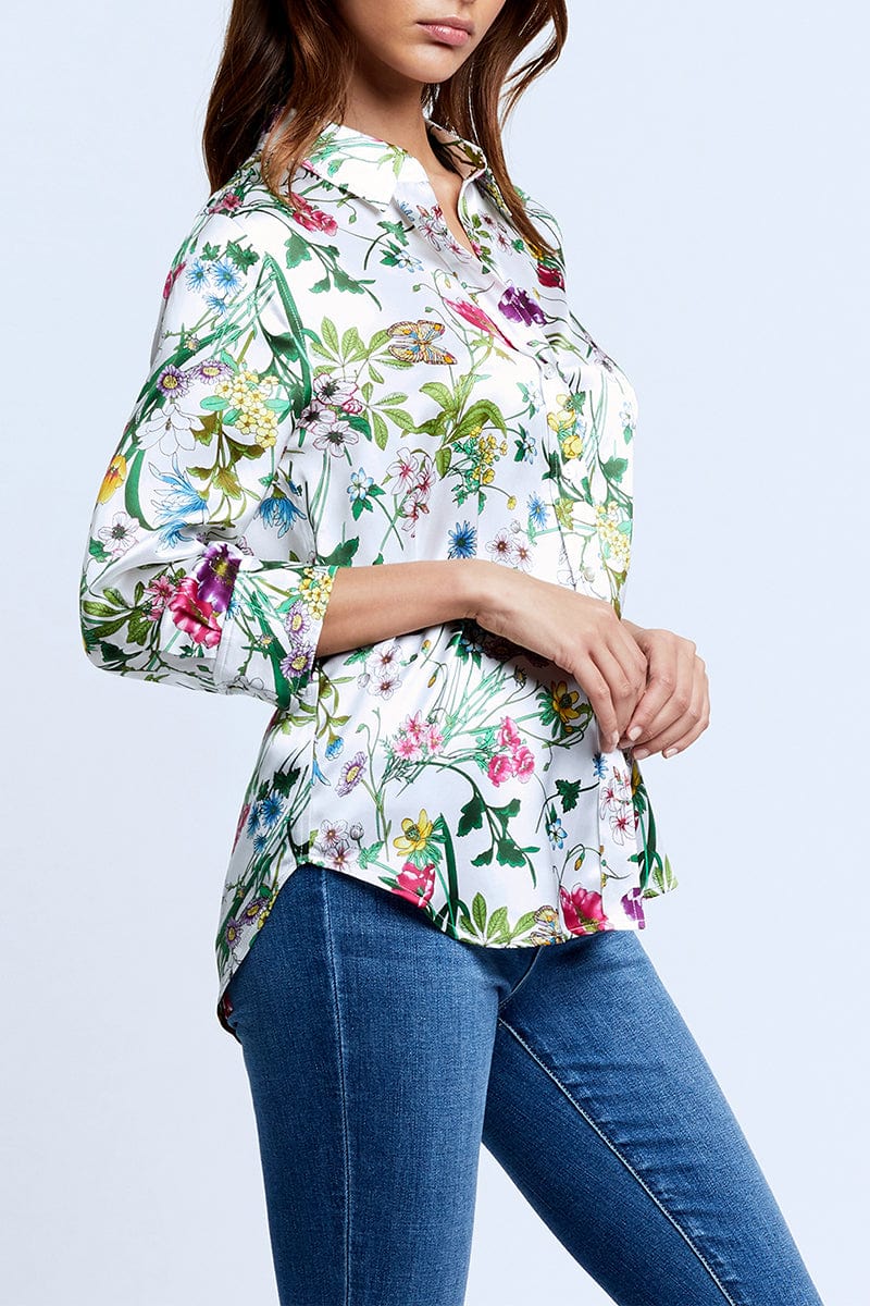 L'AGENCE-Dani Blouse - White Multi Botanical Floral-