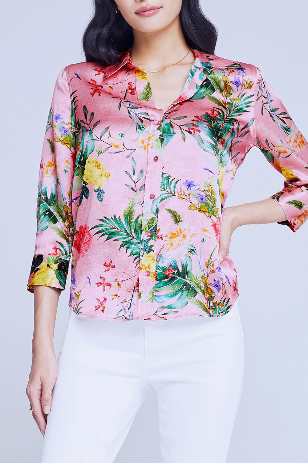 L'AGENCE-Dani Blouse - Pink Tropical Multi-