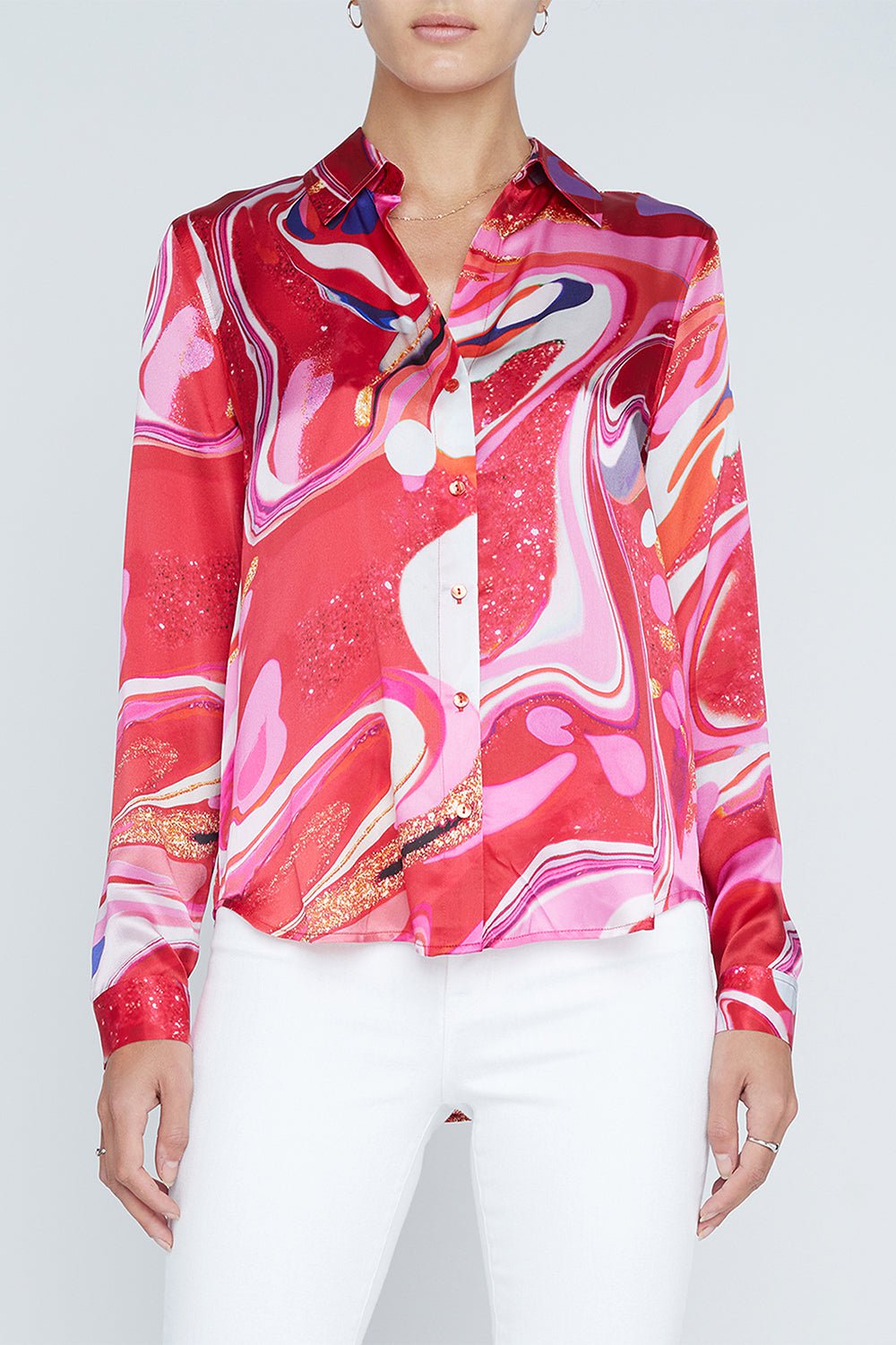 L'AGENCE-Tyler Blouse - Pink Tie Dye-