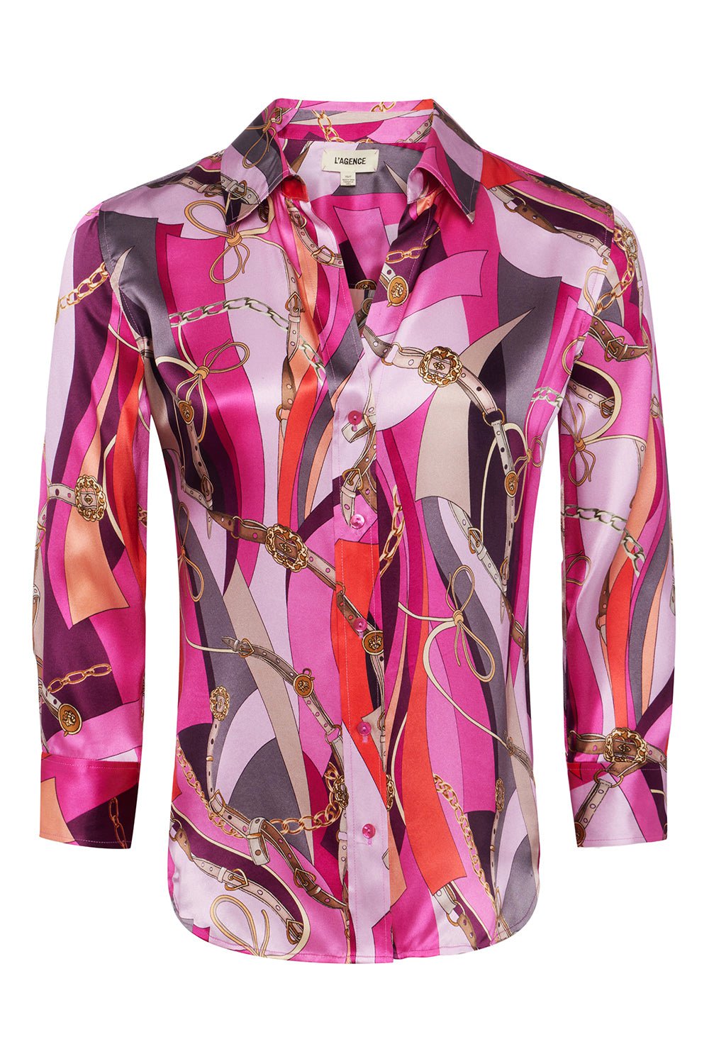 L'AGENCE-Dani Blouse - Pink Multi Buckle Swirl-