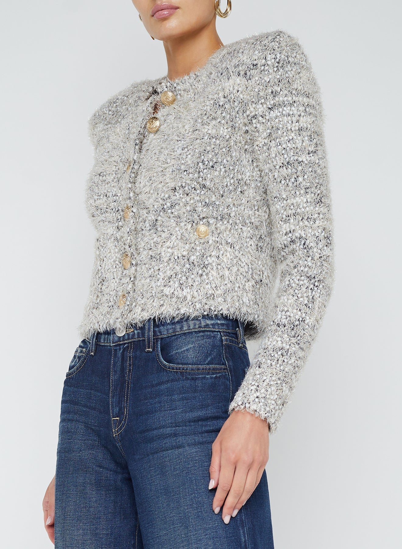Una Cardigan - Black Gold Ivory Multi-BK/GD/IV-XS-CLOTHINGTOPCARDIGAN-L'AGENCE