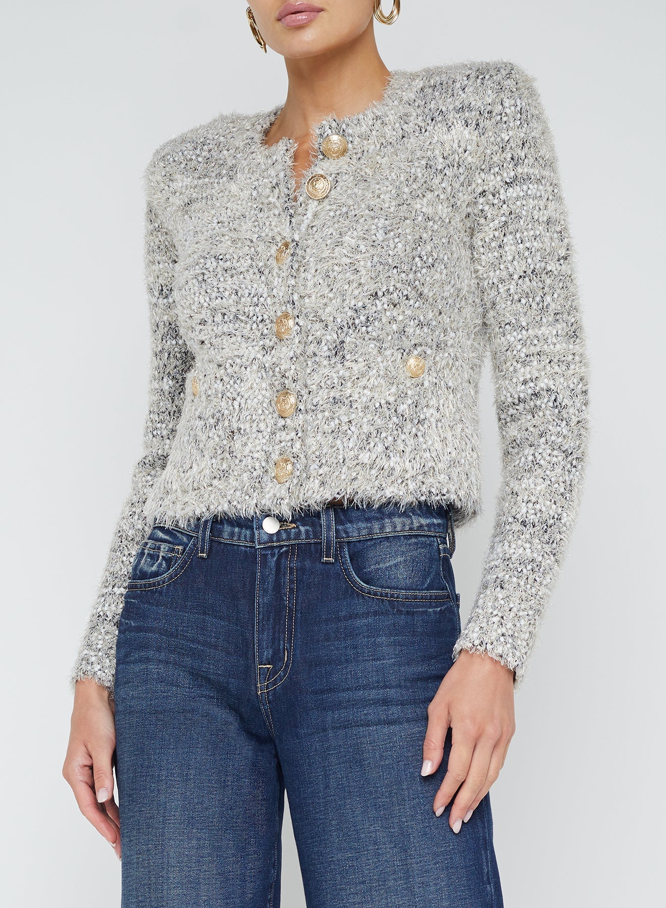 Una Cardigan - Black Gold Ivory Multi-BK/GD/IV-XS-CLOTHINGTOPCARDIGAN-L'AGENCE