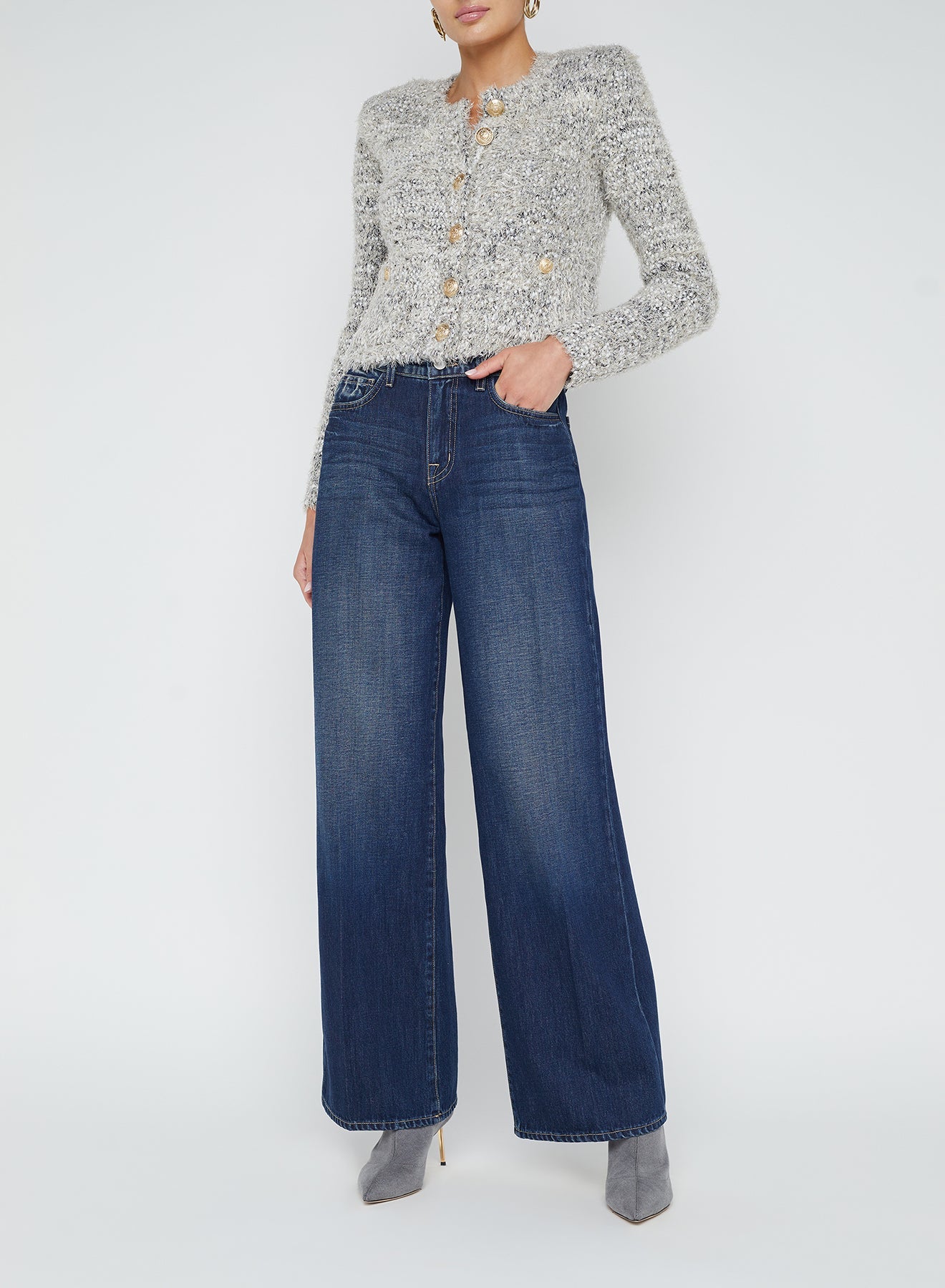 Una Cardigan - Black Gold Ivory Multi-BK/GD/IV-XS-CLOTHINGTOPCARDIGAN-L'AGENCE
