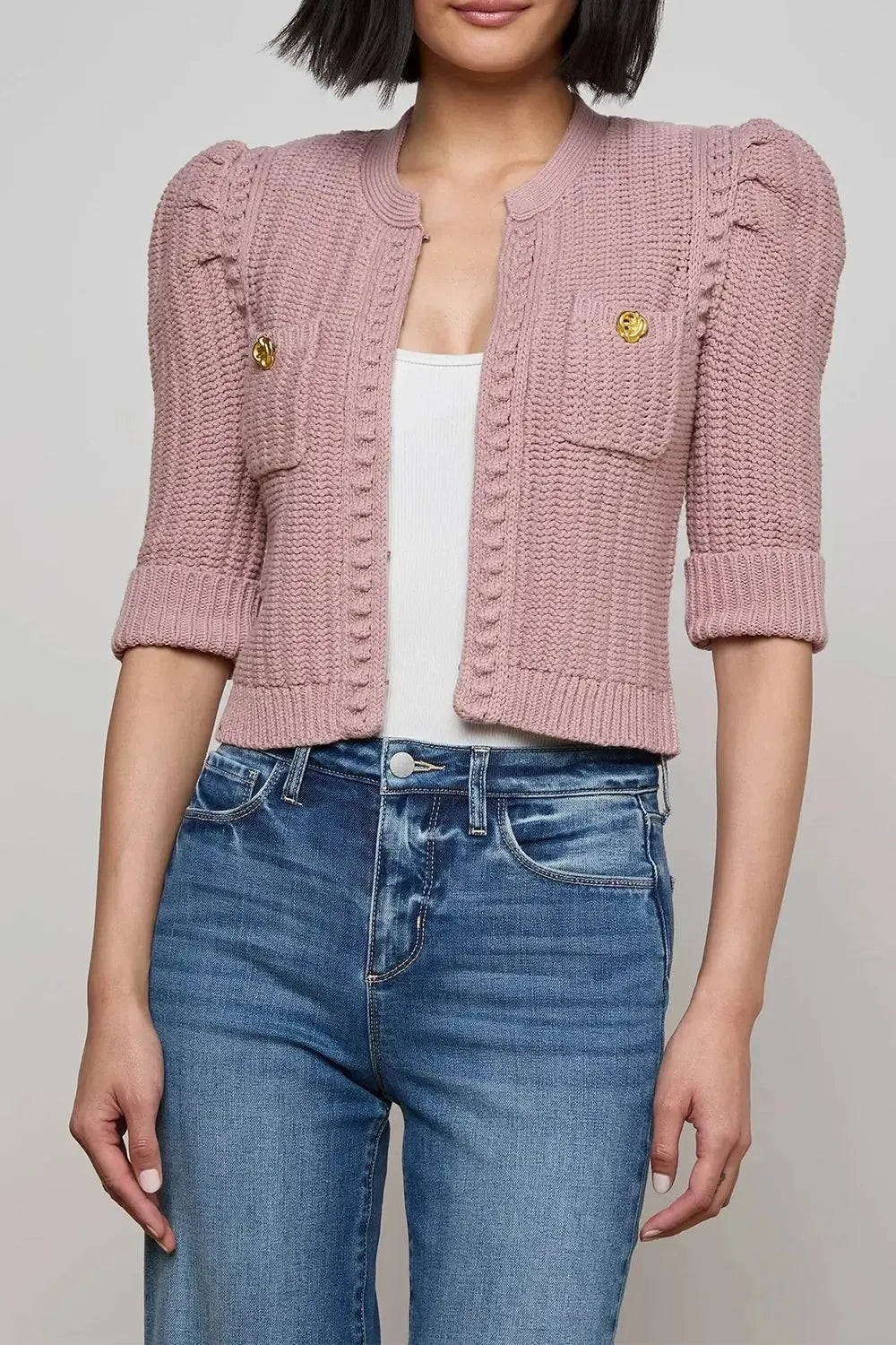 Delilah Crop Cardigan-LTMVEGLD-XS-CLOTHINGTOPCARDIGAN-L'AGENCE