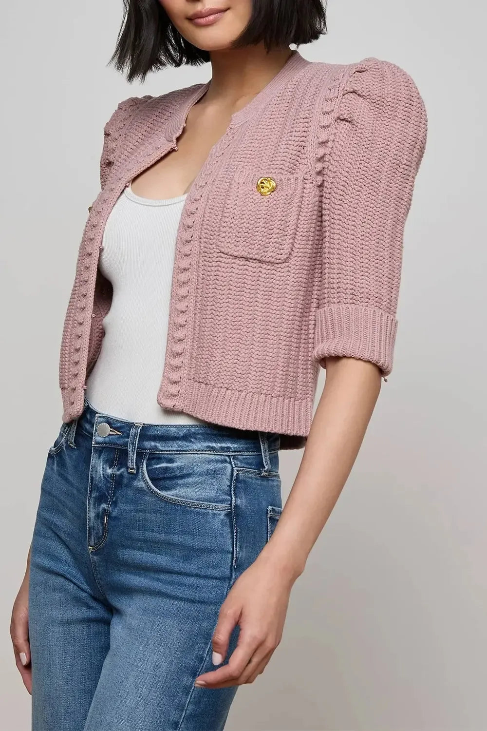 Delilah Crop Cardigan-LTMVEGLD-XS-CLOTHINGTOPCARDIGAN-L'AGENCE