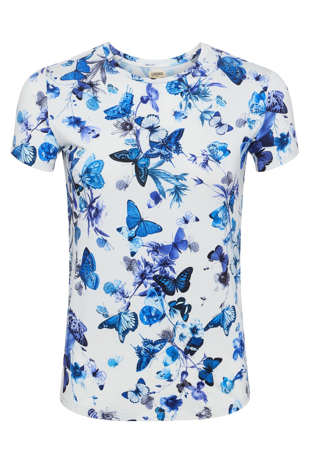 L'AGENCE-Ressi Tee - White Blue Tonal Butterflies-