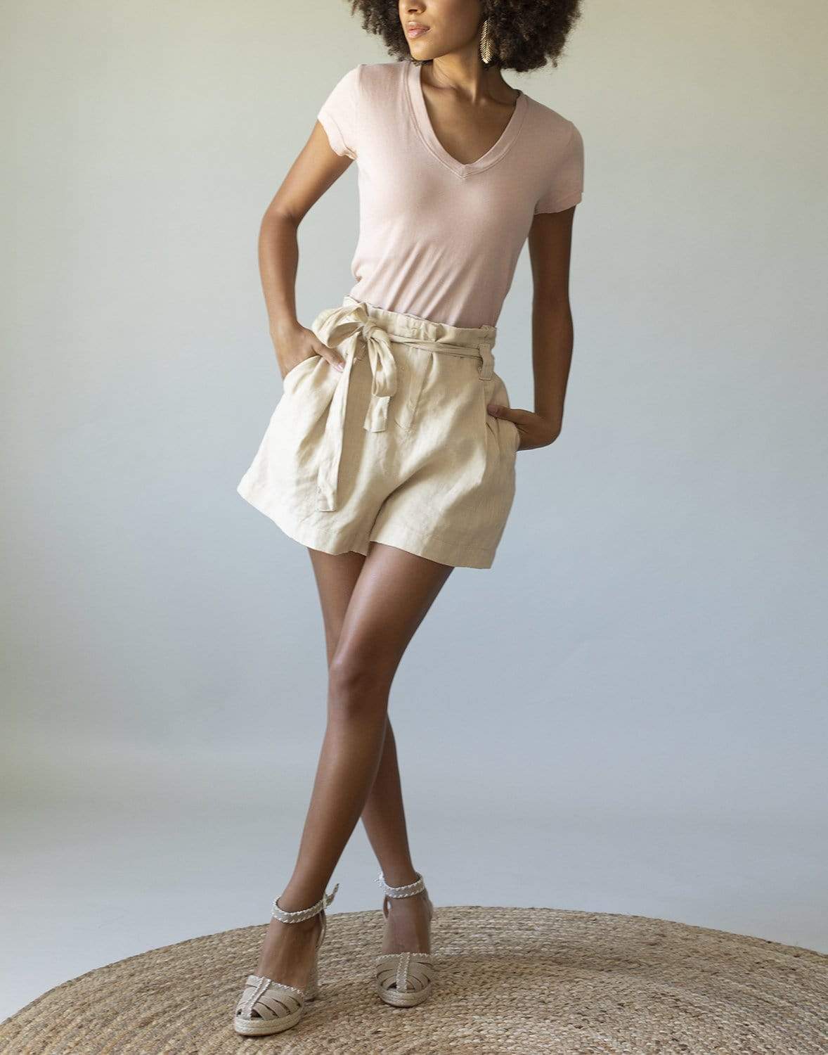 L'AGENCE-Becca V-Neck Short-Sleeve Tee-