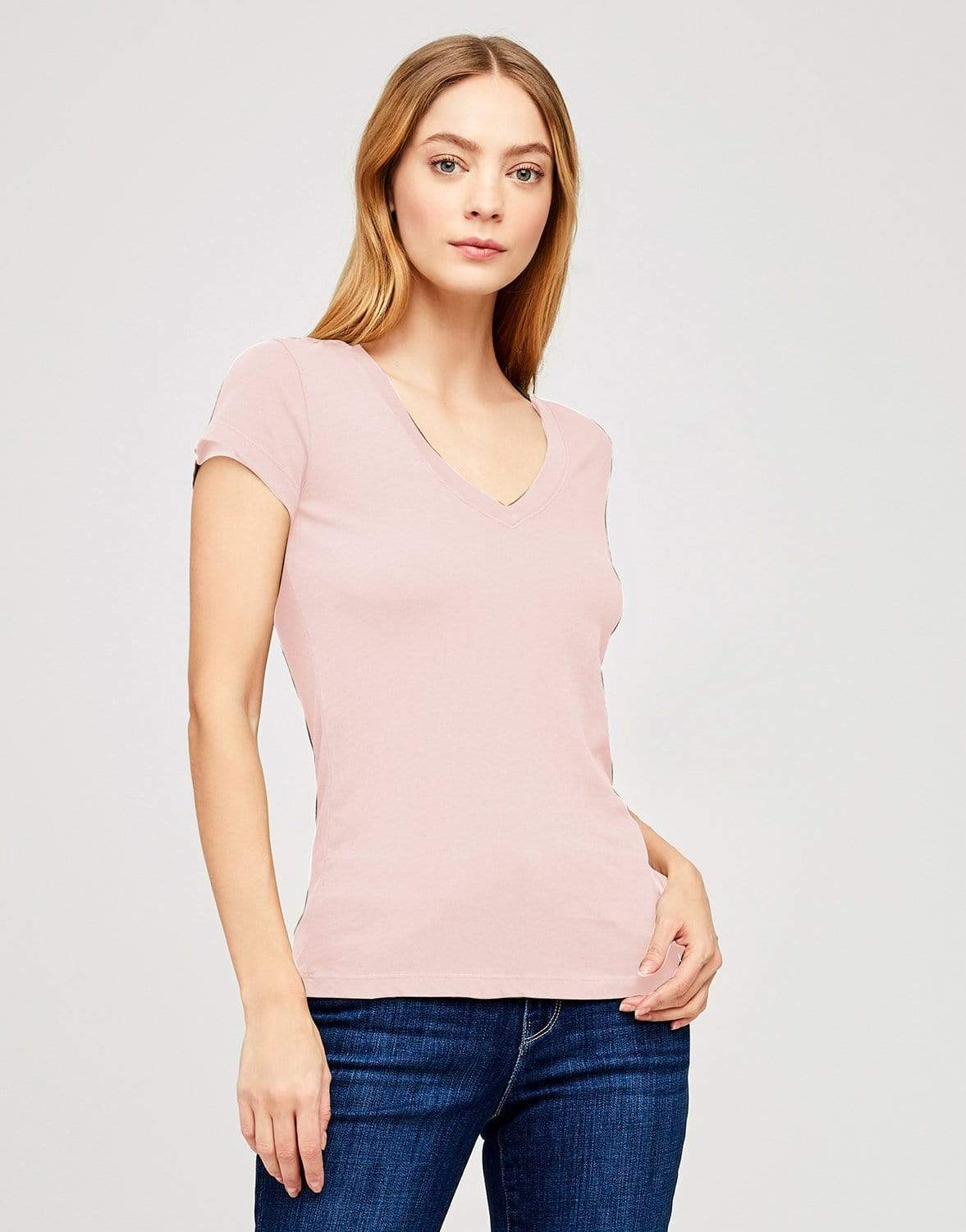 L'AGENCE-Becca V-Neck Short-Sleeve Tee-