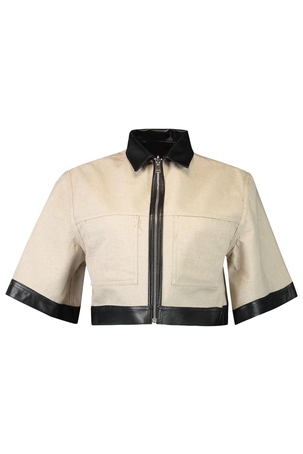Caprice Cropped Jacket - Black Beige-BLACK-XS-CLOTHINGCOATCROPPED-LAMARQUE