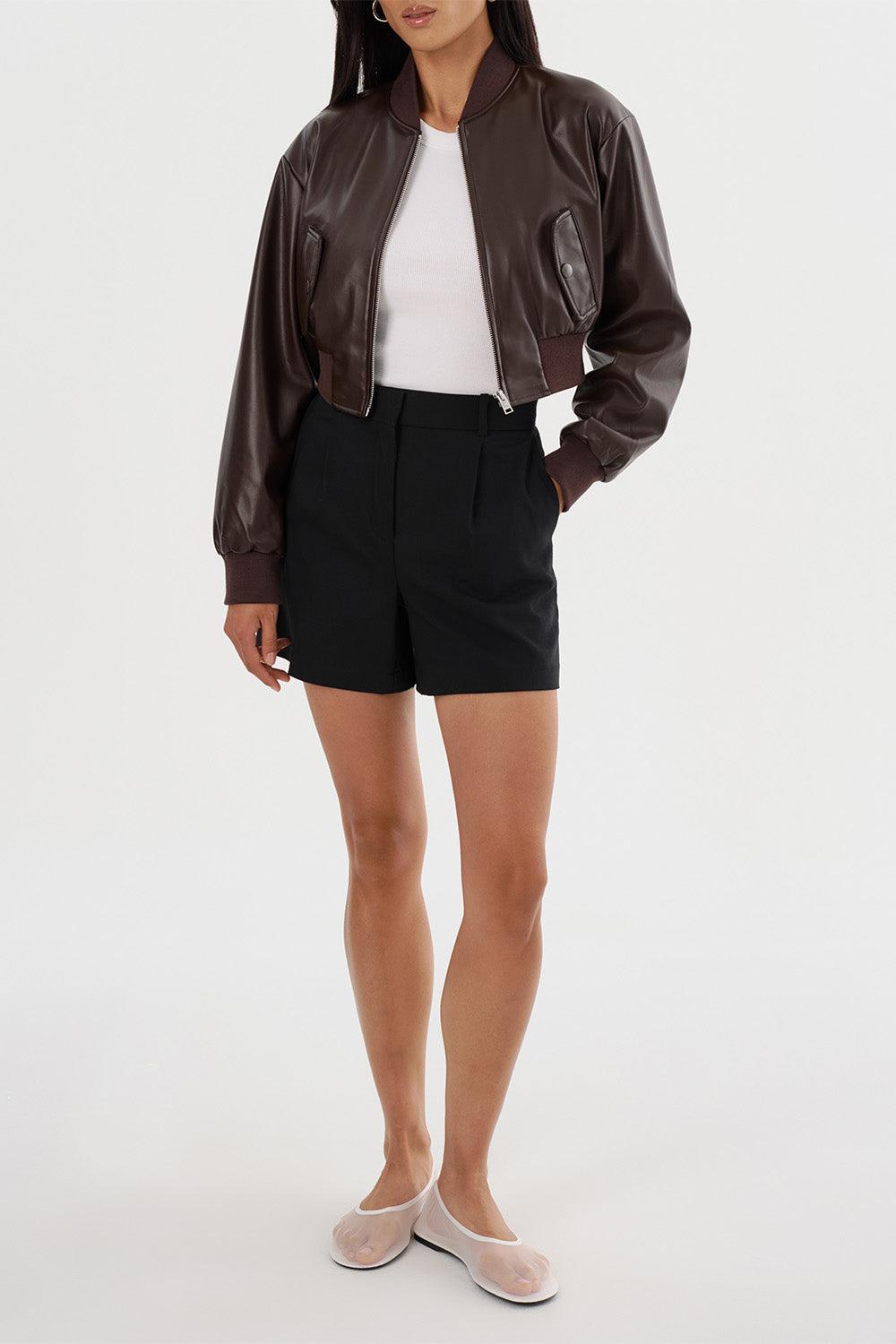Evelin Crop Bomber Jacket - Dark Brown-DK BROWN-XS-CLOTHINGJACKETCASUAL-LAMARQUE