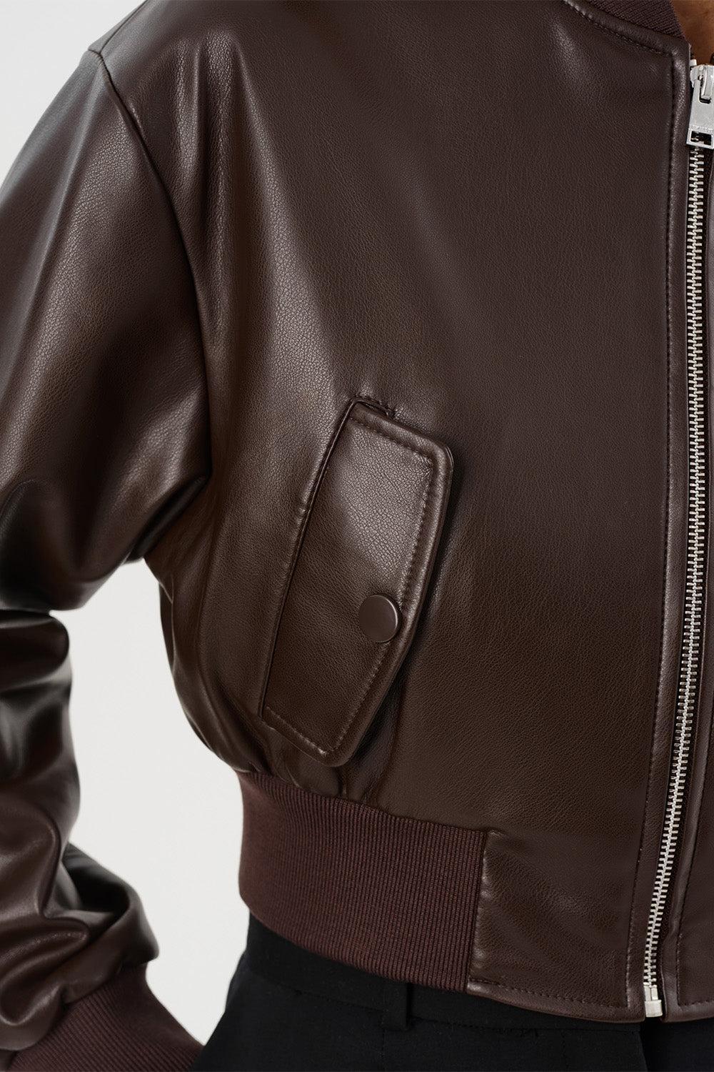 Evelin Crop Bomber Jacket - Dark Brown-DK BROWN-XS-CLOTHINGJACKETCASUAL-LAMARQUE