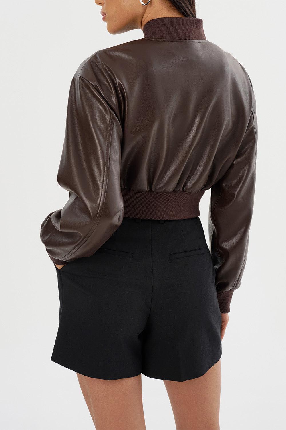 Evelin Crop Bomber Jacket - Dark Brown-DK BROWN-XS-CLOTHINGJACKETCASUAL-LAMARQUE