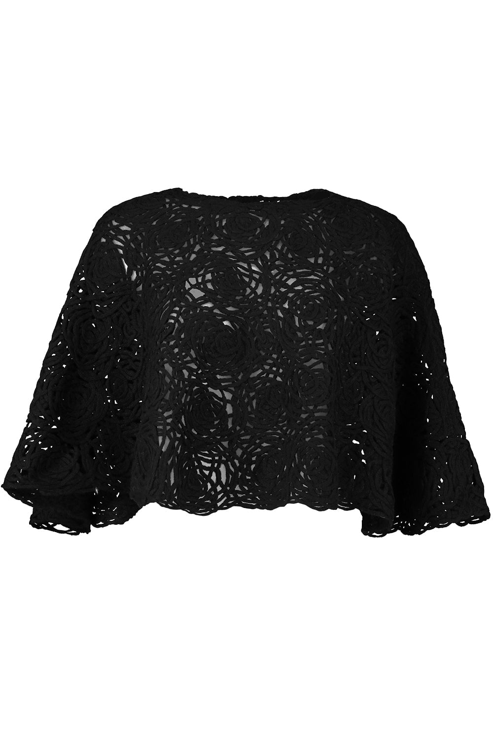 LAMBERTO LOSANI-Crochet Poncho - Black-BLACK