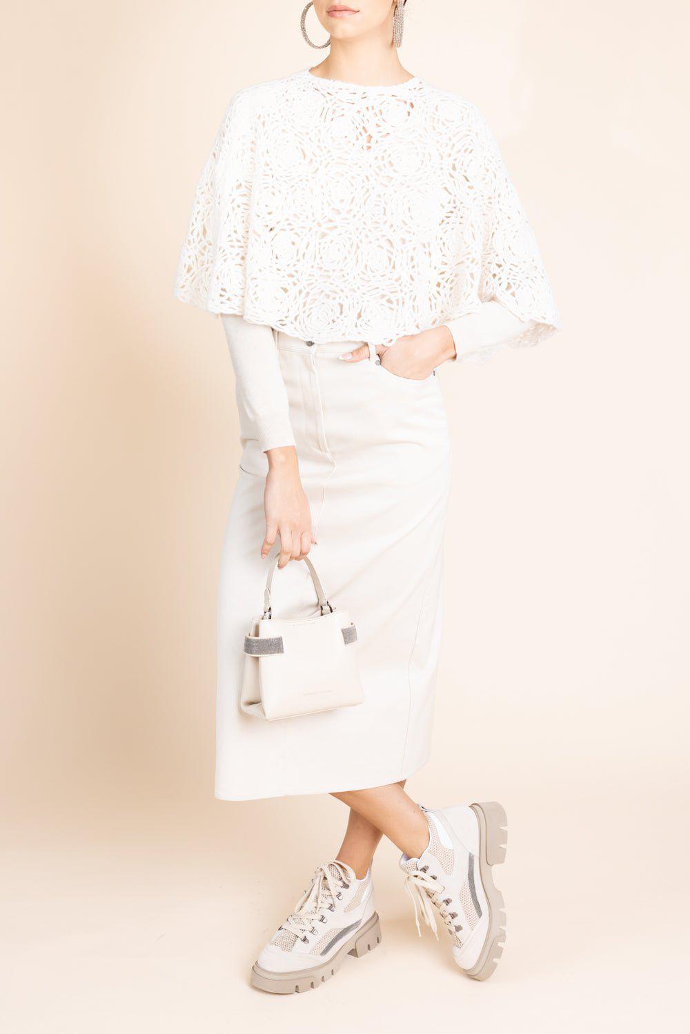 LAMBERTO LOSANI-Crochet Poncho - White-WHITE