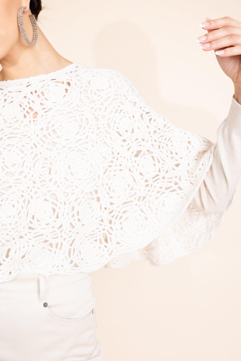 LAMBERTO LOSANI-Crochet Poncho - White-WHITE