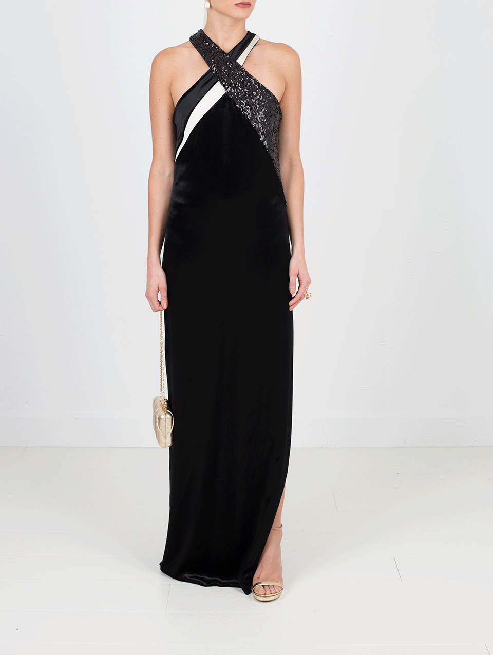 LANVIN-Halter Beaded Gown-BLACK